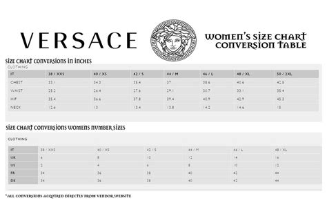 versace bra size chart|versace size guide.